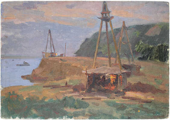 Толкунов Николай Павлович. Сахалин. Буровые вышки вечером